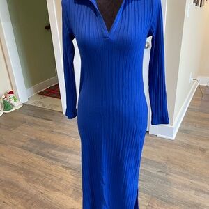 Old Navy Cobalt Blue Ribbed Long Sleeve Dress